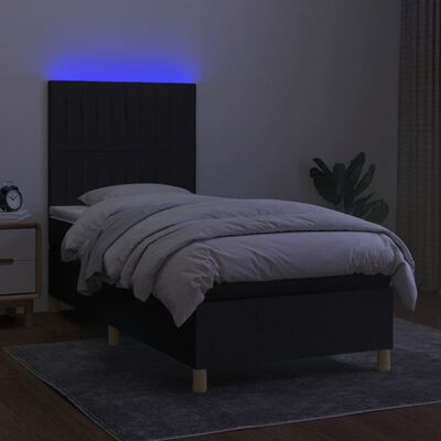 vidaXL Posteľ boxsping s matracom a LED čierna 90x190 cm látka