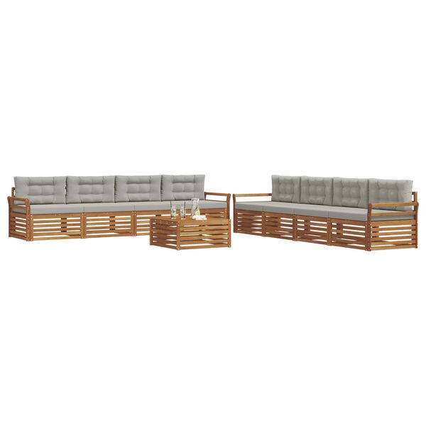 vidaXL Z&aacute;hradn&aacute; s&uacute;prava gaučov s vank&uacute;&scaron;om 9 pcs Pr&iacute;rodn&aacute; a svetlosiv&aacute;