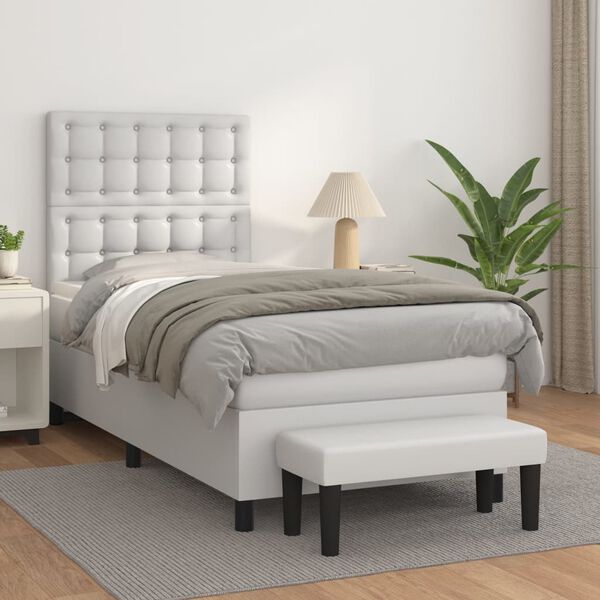 vidaXL Boxspring posteľ s matracom biela 90x190 cm umelá koža