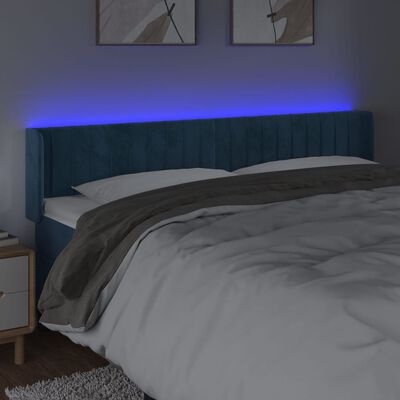 vidaXL Čelo postele s LED tmavomodré 183x16x78/88 cm zamat