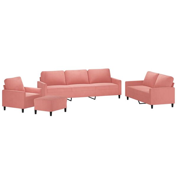 vidaXL 4-dielna sedacia s&uacute;prava s vank&uacute;&scaron;mi ružov&aacute; zamat
