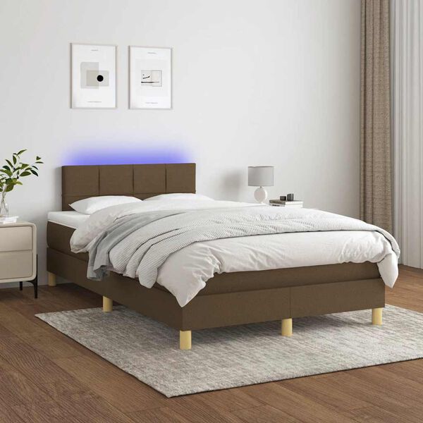 vidaXL Boxspring posteľ s matracom a LED tmavohned&aacute; 120x190 cm l&aacute;tka