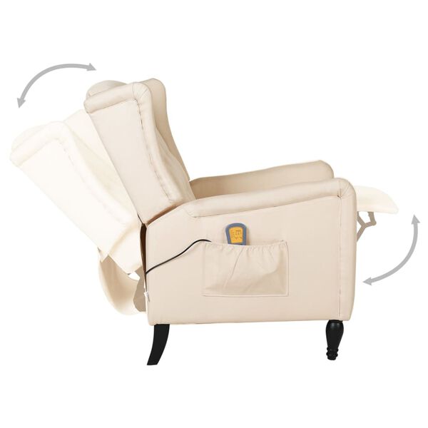 vidaXL Sklápacie masážne kreslo krémové látkové