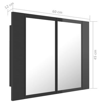 vidaXL LED kúpeľňová zrkadlová skrinka vysokolesklá sivá 60x12x45 cm