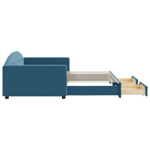 vidaXL Rozkladacia denn&aacute; posteľ so z&aacute;suvkami modr&aacute; 100x200 cm zamat