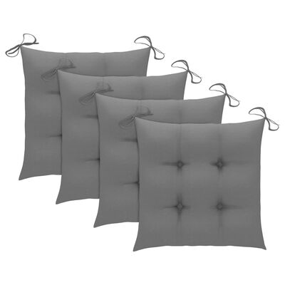 vidaXL Jedálenské stoličky 4 ks sivé podložky tíkový masív