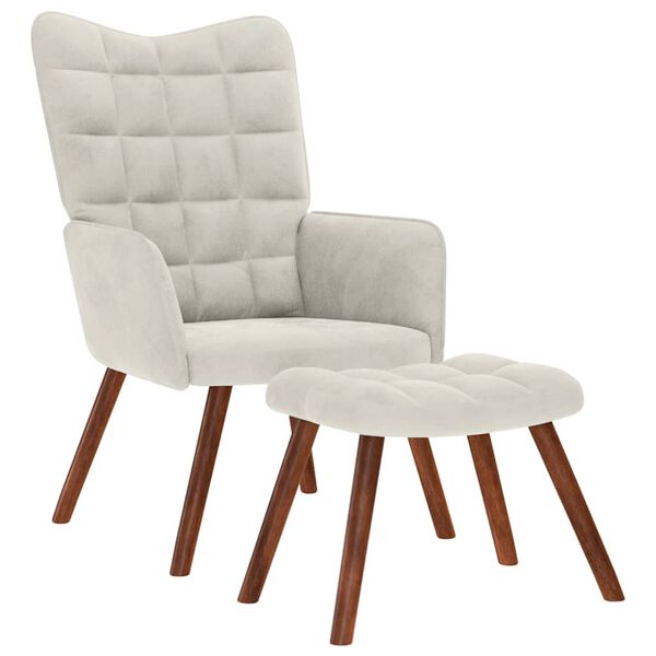 vidaXL Relaxačn&eacute; kreslo s taburetkou, kr&eacute;mov&eacute; zamatov&eacute;