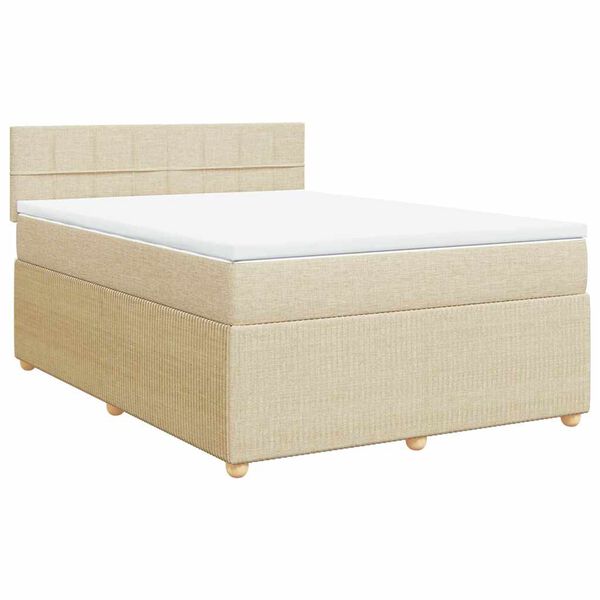 vidaXL Boxspring posteľ s matracom kr&eacute;mov&yacute; 140x190 cm l&aacute;tka