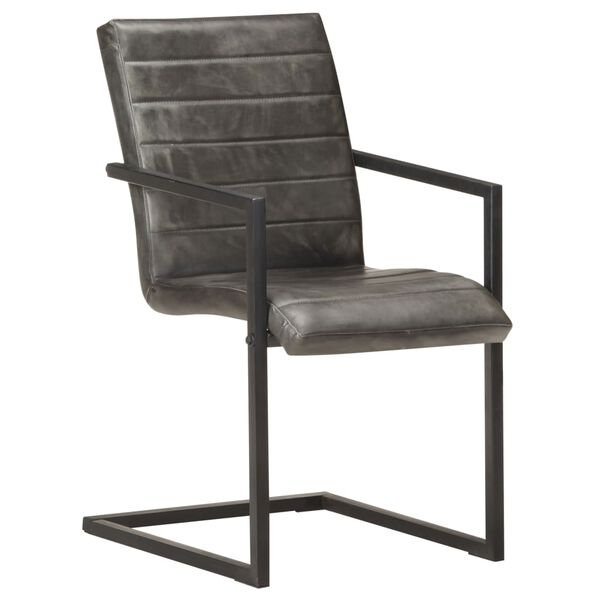 vidaXL Jedálenské stoličky, perová kostra 4 ks, sivé, pravá koža