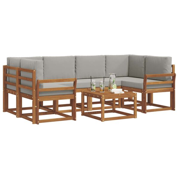 vidaXL Z&aacute;hradn&aacute; s&uacute;prava gaučov s vank&uacute;&scaron;om 7 pcs Pr&iacute;rodn&aacute; a svetlosiv&aacute;