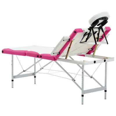 vidaXL Skladací masážny stôl, 4 zóny, hliník, bielo ružový
