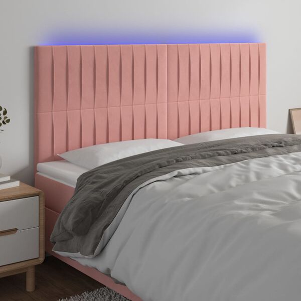 vidaXL Čelo postele s LED ružov&eacute; 180x5x118/128 cm zamat