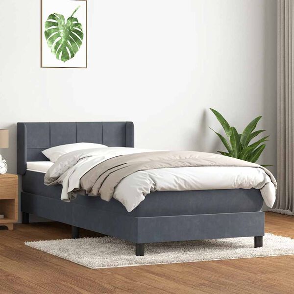 vidaXL Posteľn&yacute; r&aacute;m boxspring s matracom tmavosiv&yacute; 80x210 cm zamat