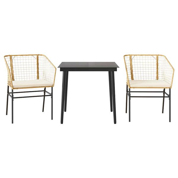 vidaXL 3-dielna z&aacute;hradn&aacute; jed&aacute;lensk&aacute; s&uacute;prava+podložky, hned&aacute;, polyratan