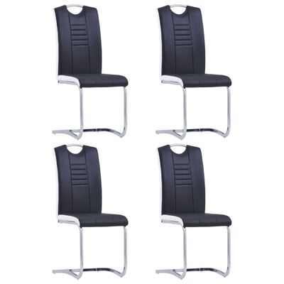 vidaXL Jedálenské stoličky, perová kostra 4 ks, čierne, umelá koža