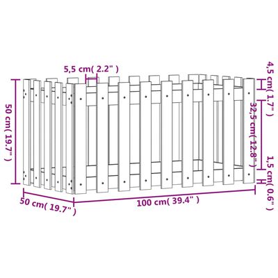 vidaXL Vyvýšený záhon s dizajnom plotu 100x50x50 cm masívna borovica