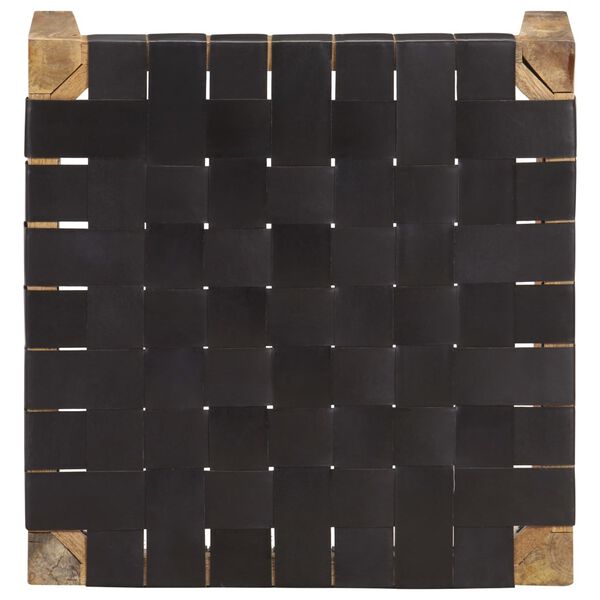 vidaXL Taburetka čierna pravá koža a masívne mangovníkové drevo