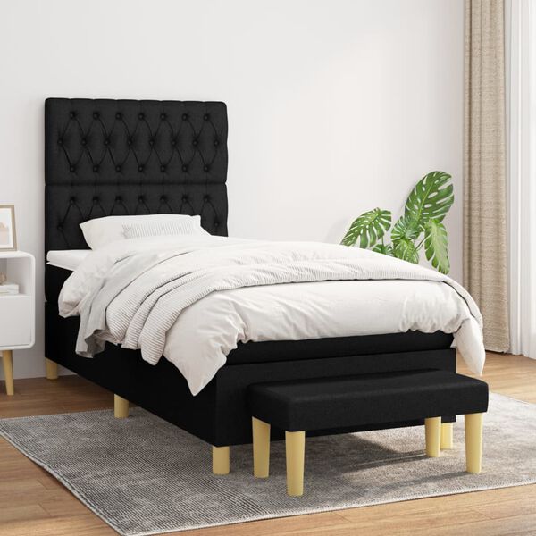 vidaXL Posteľn&yacute; r&aacute;m boxspring s matracom čierny 90x200 cm l&aacute;tka