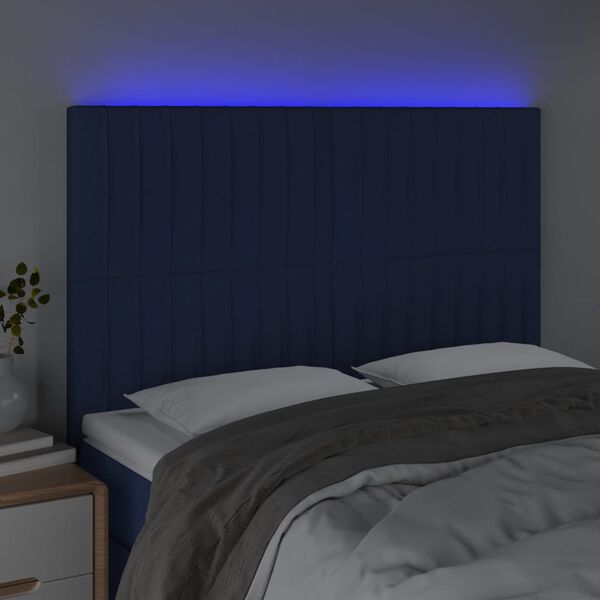 vidaXL Čelo postele s LED modr&eacute; 144x5x118/128 cm l&aacute;tka