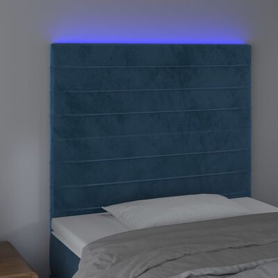 vidaXL Čelo postele s LED tmavomodré 100x5x118/128 cm zamat