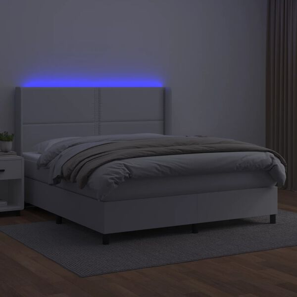 vidaXL Boxspring posteľ s matracom a LED biela 160x200 cm umel&aacute; koža