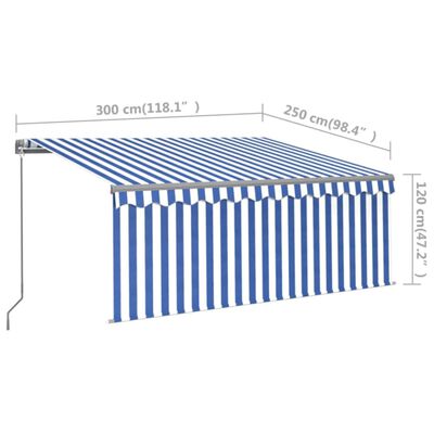 vidaXL Ručne zaťahovacia markíza s tienidlom 3x2,5 m modro-biela