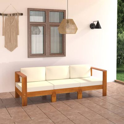vidaXL 3-miestna záhradná sedacia súprava s krémovobielymi podložkami akáciové drevo