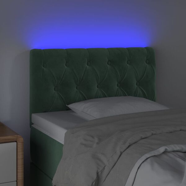 vidaXL Čelo postele s LED tmavozelen&eacute; 80x7x78/88 cm zamat
