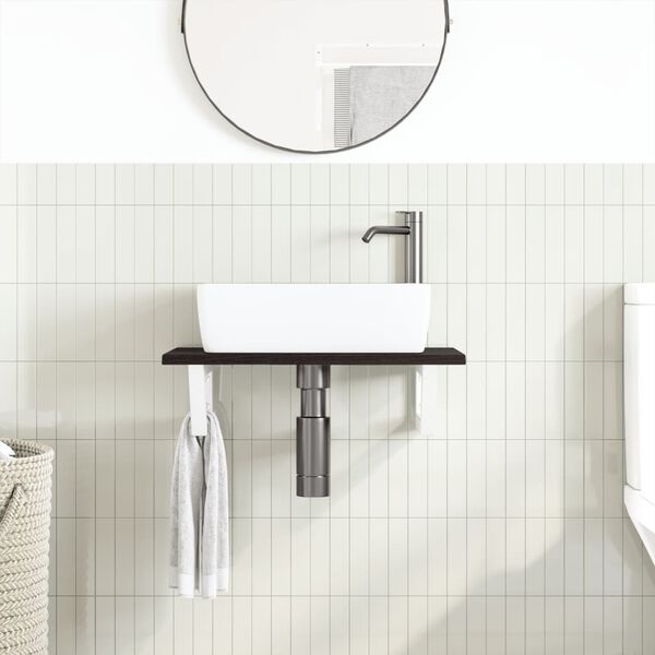 vidaXL Polica pod um&yacute;vadlo, n&aacute;stenn&aacute;, oceľ a dubov&yacute; mas&iacute;v