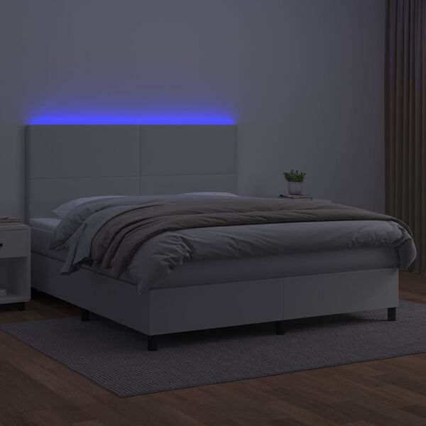 vidaXL Boxspring posteľ s matracom a LED biela 180x200 cm umel&aacute; koža