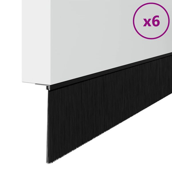 vidaXL Samolepiace tesnenia dver&iacute; s kefou 6 pcs Čierna 100 cm