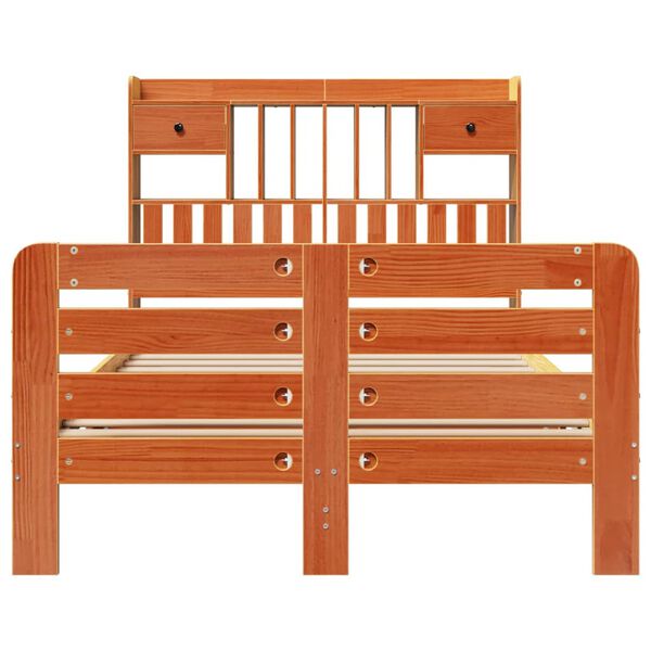 vidaXL Posteľ s knižnicou bez matraca vosková 135x190cm borovica