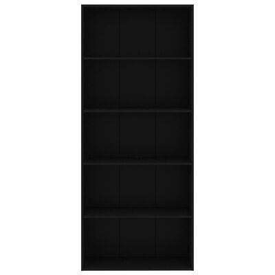 vidaXL Knižnica, 5 políc, čierna 80x30x189 cm, kompozitné drevo