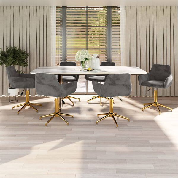 vidaXL Otočn&eacute; jed&aacute;lensk&eacute; stoličky 6 ks tmavo&scaron;ed&eacute; zamat