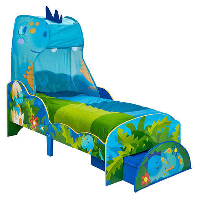 Worlds Apart Detská posteľ s dinosaurami a zásuvkou 142x77x138 cm modro-zelená