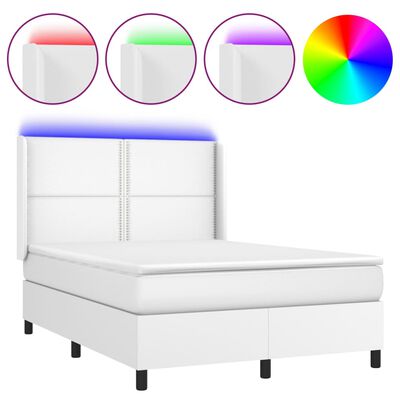 vidaXL Boxspring posteľ s matracom a LED biela 140x190 cm umelá koža