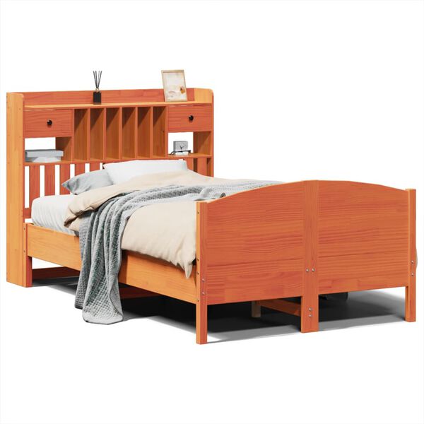 vidaXL Posteľ s knižnicou bez matraca vosková 135x190cm borovica