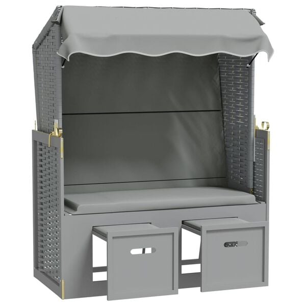 vidaXL Strandkorb so strie&scaron;kou polyratan a mas&iacute;vne drevo siv&yacute;