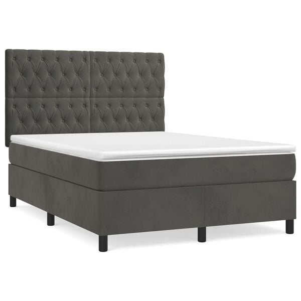 vidaXL Posteľný rám boxspring s matracom tmavosivý 140x200 cm zamat