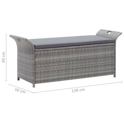 vidaXL Úložná lavica s podložkou, sivá 138 cm, polyratan