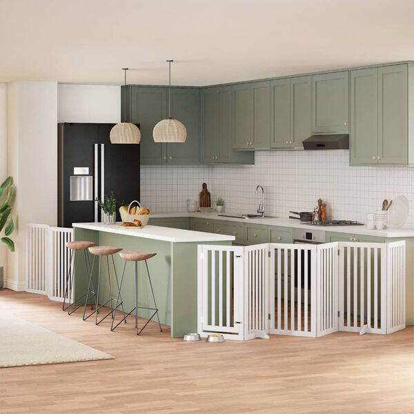 vidaXL Br&aacute;na pre psa s dverami sklad. 9pan. biela 450cm topoľov&eacute; drevo