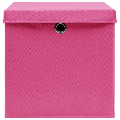 vidaXL Úložné boxy s vekom 4 ks, ružové 32x32x32 cm, látka