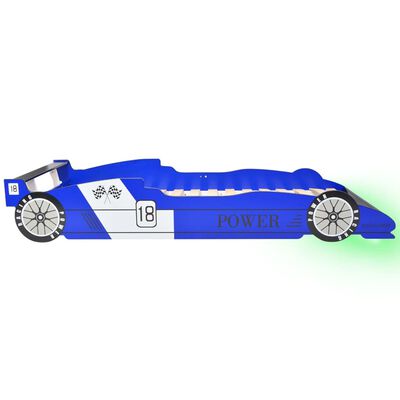 vidaXL Detská posteľ s LED, pretekárske auto, 90x200 cm, modrá