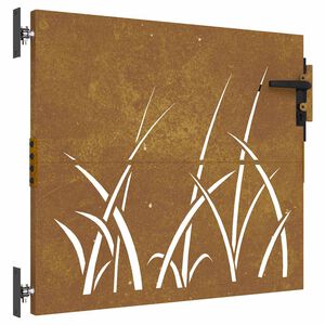 vidaXL Záhradná brána 85x100 cm, oceľ Corten, dizajn s trávou