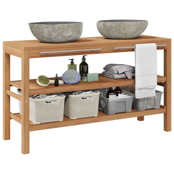 vidaXL Skrinka do k&uacute;peľne, t&iacute;kov&yacute; mas&iacute;v,s um&yacute;vadlami z riečneho kameňa