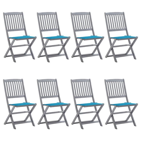 vidaXL Skladacie vonkaj&scaron;ie stoličky 8 ks s podložkami ak&aacute;ciov&yacute; mas&iacute;v