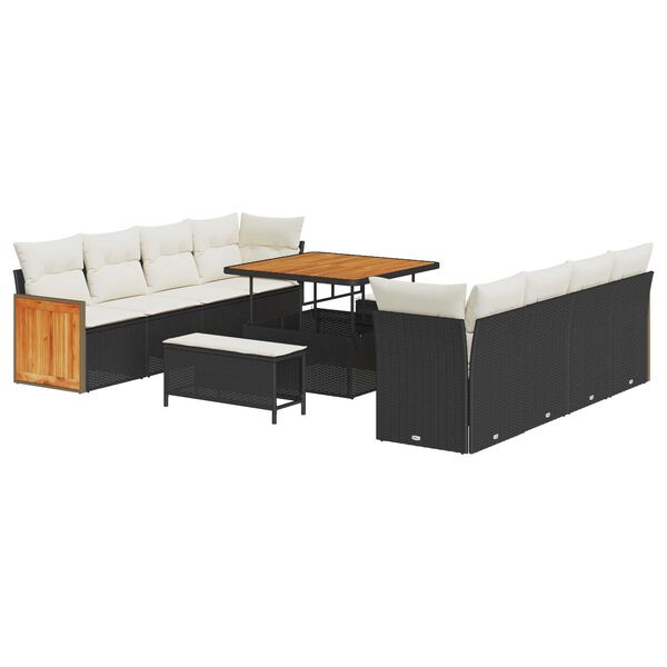 vidaXL S&uacute;prava z&aacute;hradn&yacute;ch pohoviek s vank&uacute;&scaron;om 11 pcs Čierna a kr&eacute;mov&aacute;