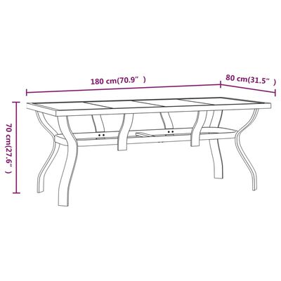vidaXL Záhradný stôl hnedo-čierny 180x80x70 cm oceľ a sklo