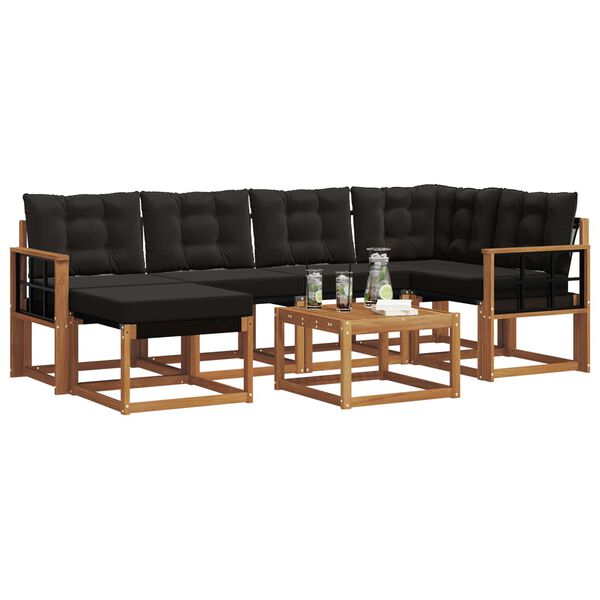 vidaXL Z&aacute;hradn&aacute; s&uacute;prava gaučov s vank&uacute;&scaron;om 7 pcs Pr&iacute;rodn&aacute; a čierna