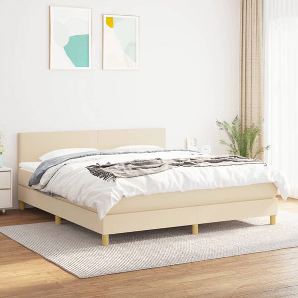 vidaXL Posteľn&yacute; r&aacute;m boxspring s matracom kr&eacute;mov&yacute; 160x200 cm l&aacute;tka